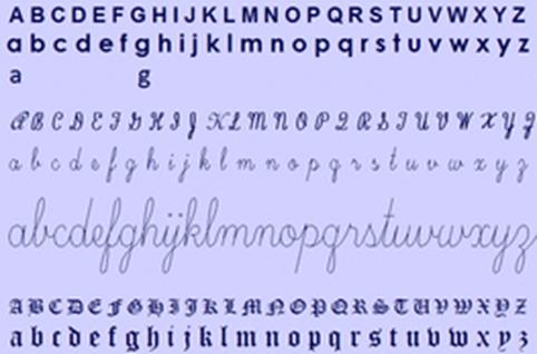alphabet printed, script, and old english